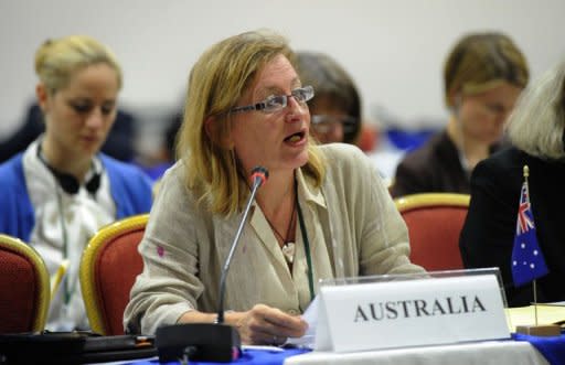 Australia's Commissioner Donna Petrachenko addresses the audience during the 64th Annual meeting of the International Whaling Commission in Panama City