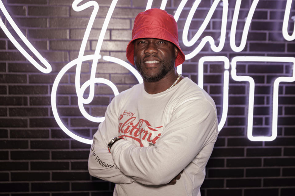 Kevin Hart poses for a portrait at the opening of his new vegan fast-food restaurant "Hart House" on Wednesday, Aug. 24, 2022 in Los Angeles. (Photo by Willy Sanjuan/Invision/AP).
