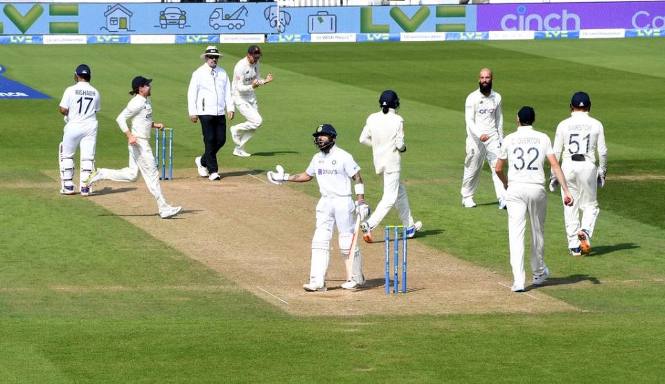 Virat Kholi is caught out by Craig Overton (Getty Images)