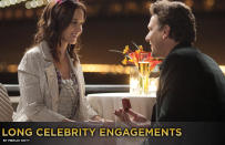 It is one thing to get engaged and another to plan the wedding and <em>then</em> actually get married. Jason Segel and Emily Blunt play a couple whose wedding plans keep getting stalled in "The Five-Year Engagement," in theaters this weekend. And just because it happens on the big screen, doesn't mean it ceases to occur in real life. Here are celebrity couples who have taken the long road toward marriage.