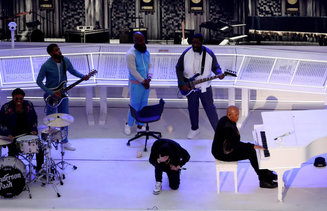 Eminem took a knee during star-studded Super Bowl halftime show in LA