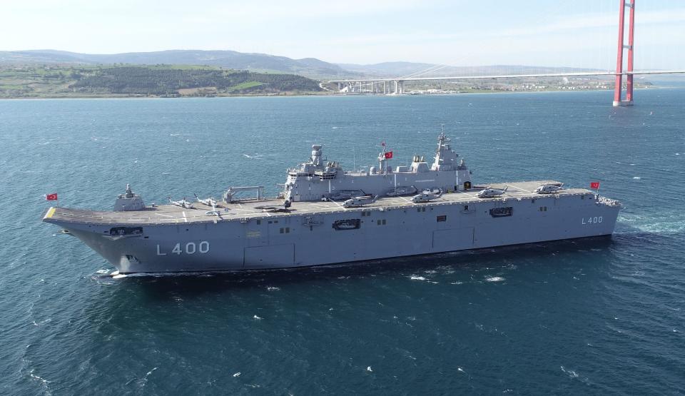 Turkey TCG Anadolu drone aircraft carrier Dardanelles