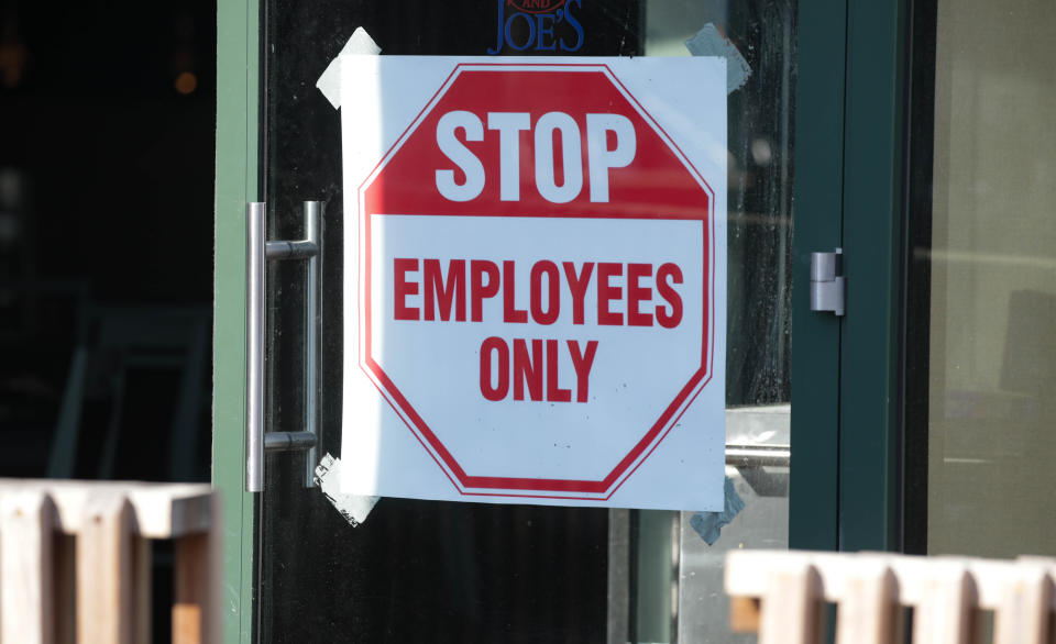 WASHINGTON, USA - MAY 23 : A sign is seen outside a restaurant in Washington D.C, United States on May 23, 2020. Many restaurants in Washington, D.C. that temporarily closed as part of measures against the spread of the coronavirus (COVID-19) are slowly going back to business, but only for takeout and delivery as dine-in ban is still in place. (Photo by Yasin Ozturk/Anadolu Agency via Getty Images)