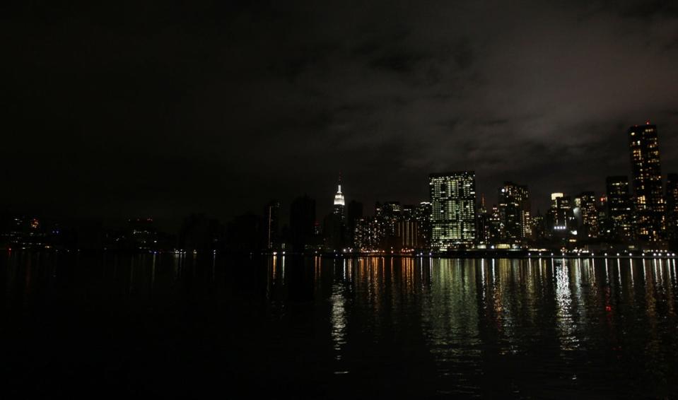 Lights out, New York City: Lower Manhattan in a blackout after seawater overwhelmed an electrical substation and cut power during Superstorm Sandy  (AFP via Getty Images)