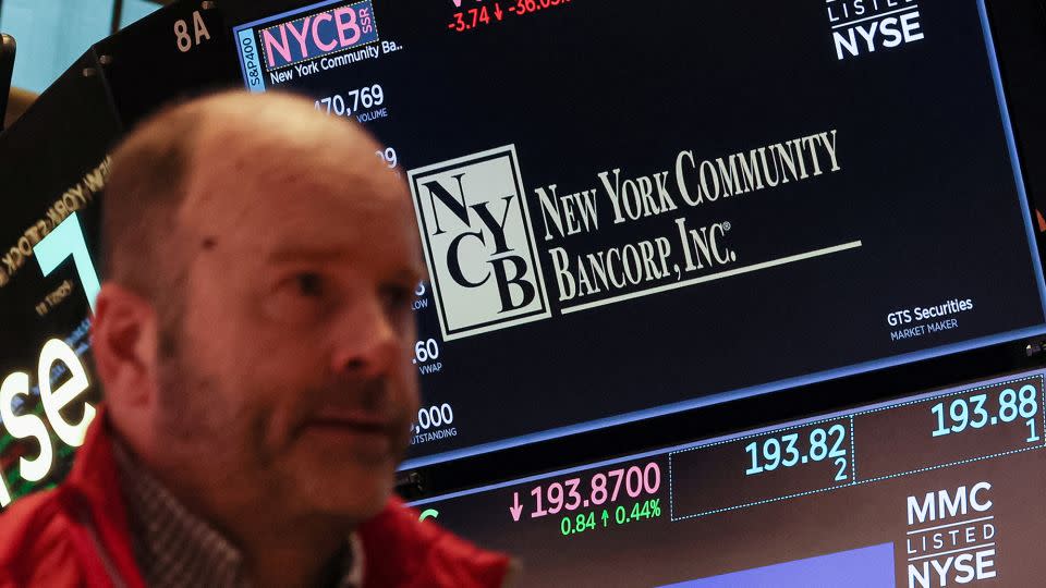 A screen displays the trading information for New York Community Bancorp at the New York Stock Exchange on January 31, 2024. - Brendan McDermid/Reuters