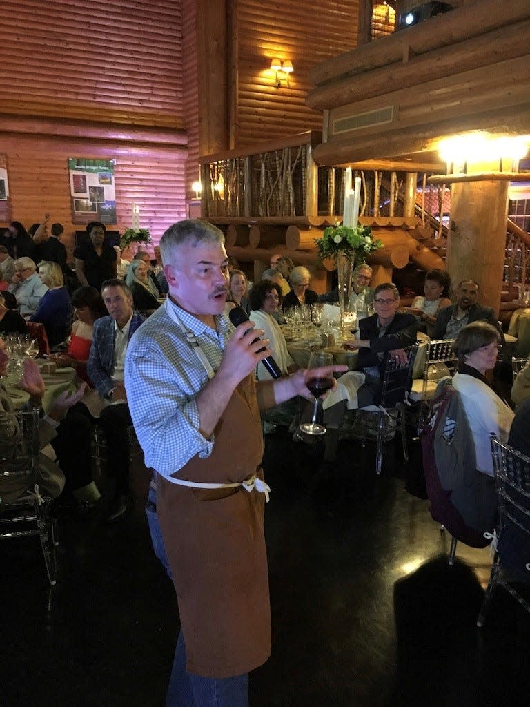 Charcutier Michael Sullivan speaks at a James Beard Foundation Celebrity Chef Tour dinner at the Memphis Zoo.