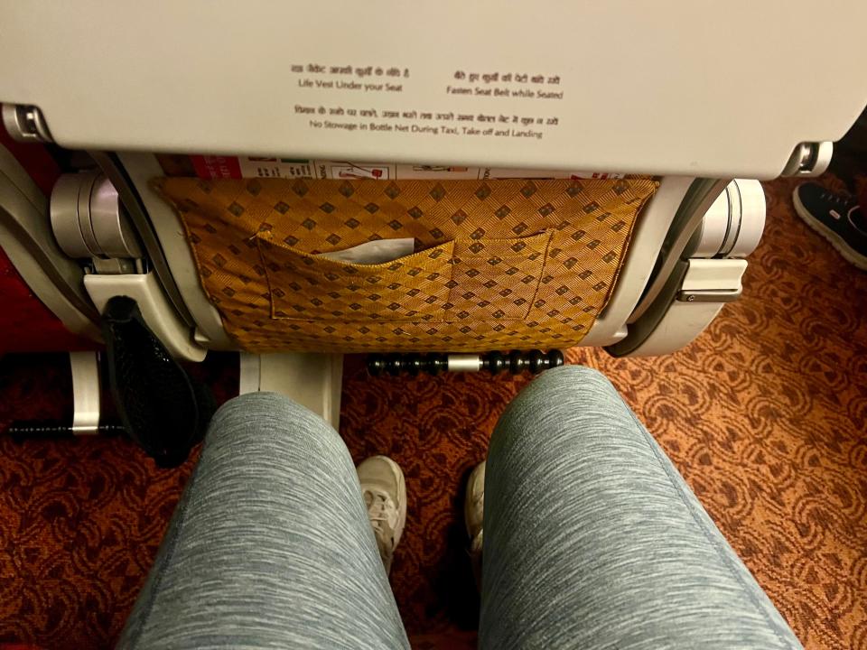 The author's knees showing the legroom.