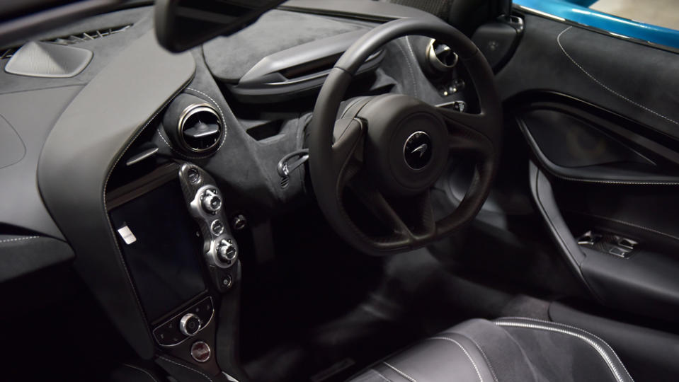 The interior of a McLaren 720S Spider.