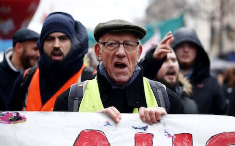 Railway and transport workers participate in a demonstration against pension reforms in Paris, France, 12 December 2019 - Credit: CHRISTOPHE PETIT TESSON/EPA-EFE/REX&nbsp;