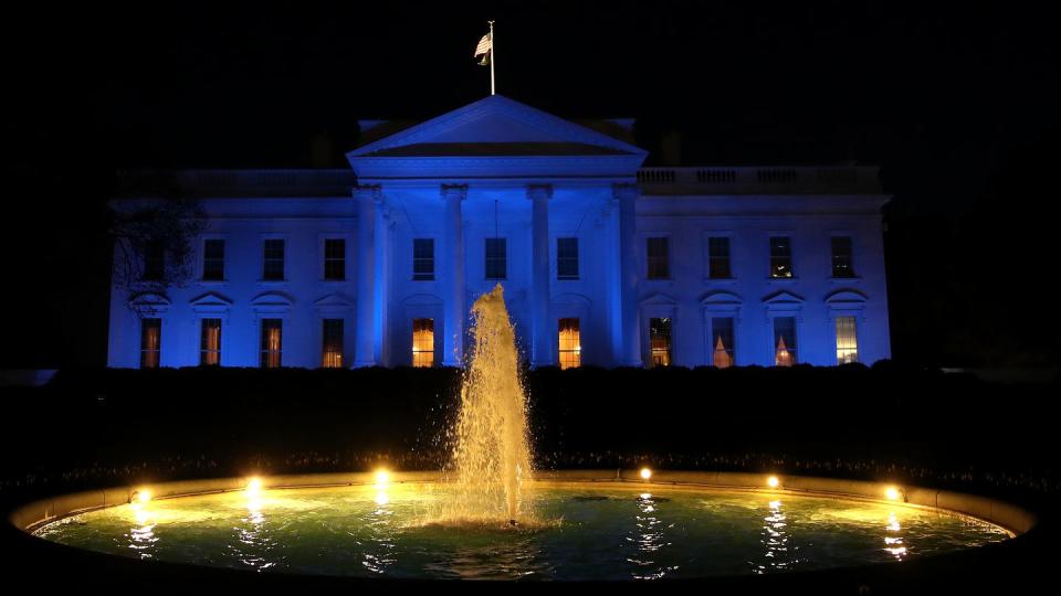 The White House bathed in blue light in honor of World Autism Awareness Day April 02, 2020 in Washington, DC. (Getty Images)