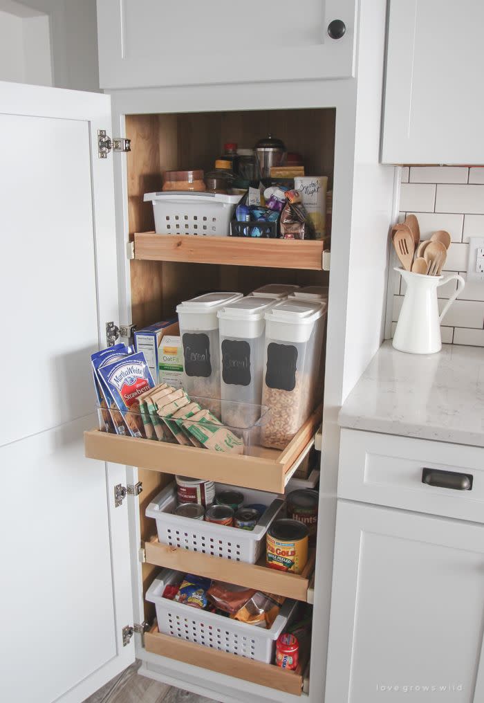 pantry organization ideas like boxes on shelves