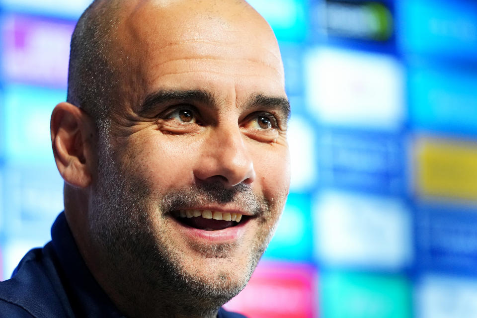 MANCHESTER, ENGLAND - MAY 10: (EXCLUSIVE COVERAGE) Pep Guardiola, manager of Manchester City speaks during a press conference at Manchester City Football Academy on May 10, 2022 in Manchester, England. (Photo by Matt McNulty - Manchester City/Manchester City FC via Getty Images)