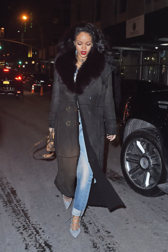 Rihanna in denim on denim.