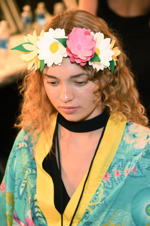 NEW YORK, NY - SEPTEMBER 08: A model has their hair done backstage at the Desigual fashion show during New York Fashion Week: The Shows September 2016 at The Arc, Skylight at Moynihan Station on September 8, 2016 in New York City. (Photo by Larry Busacca/Getty Images for New York Fashion Week: The Shows)