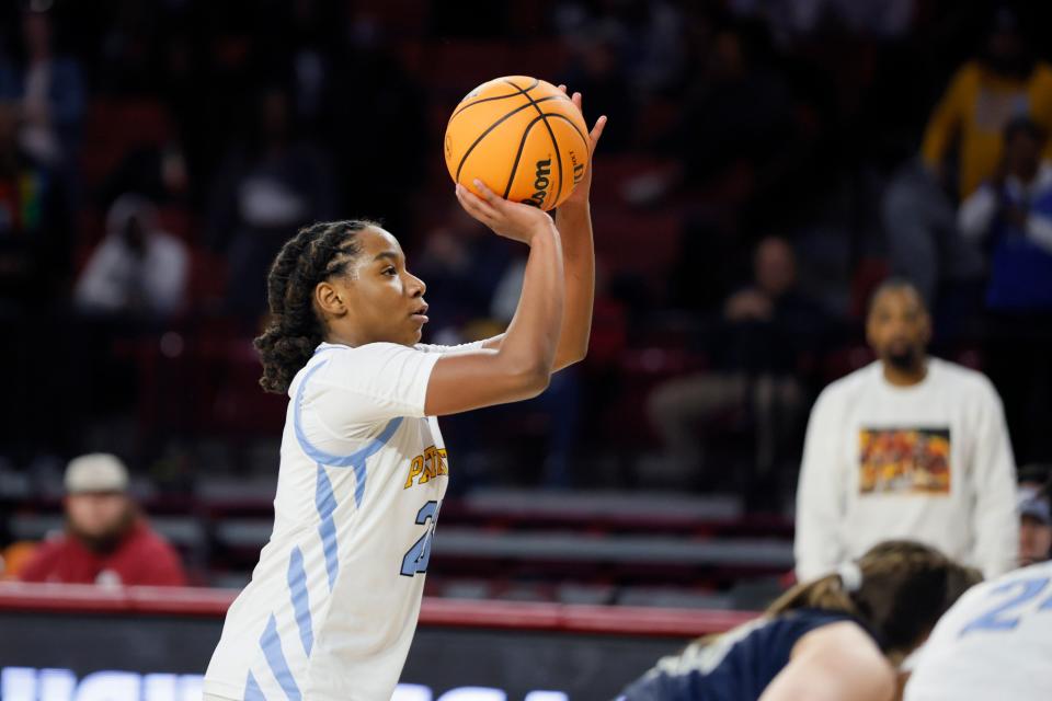 Putnam City West's DaÕNae Jefferson makes a free throw to give PC West the lead in the final seconds of the Class 6A girls high school basketball state tournament championship game between Putnam City West and Edmond North at Lloyd Noble Center in Norman, Okla., Saturday, March 9, 2024.