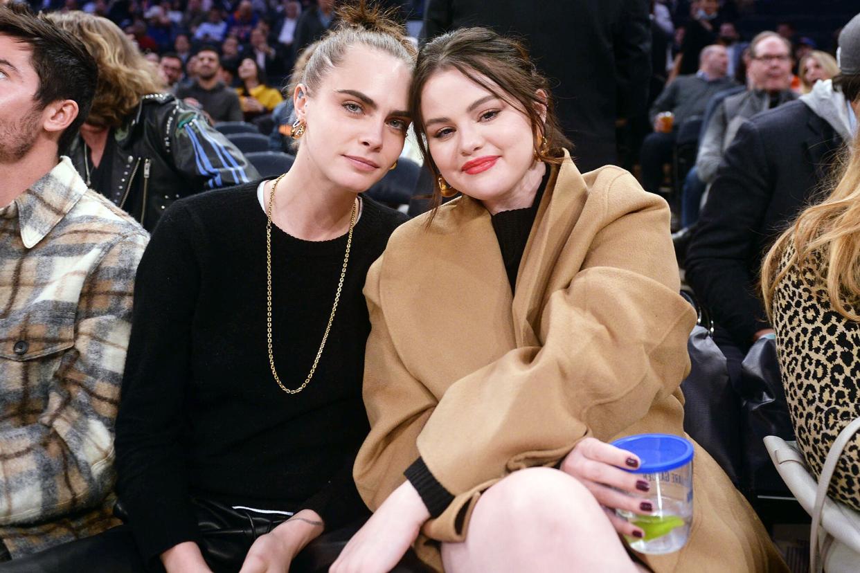 Selena Gomez, Cara Delevingne at the Orlando Magic at the New York Knicks basketball game at Madison Squared Garden.