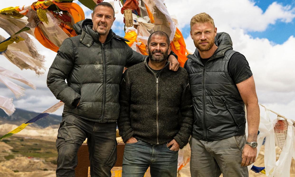 <span>Chris Harris (C) said Paddy McGuinness (L) and Andrew Flintoff (R) were ‘brilliant entertainers’ but did not have the same experience with cars as him.</span><span>Photograph: Lee Brimble/PA</span>