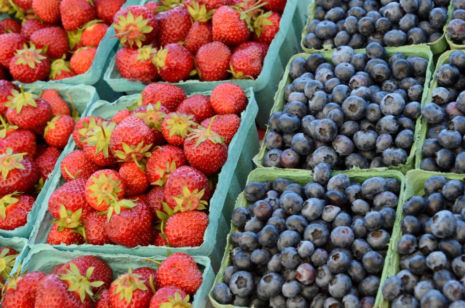 Fresh berries and other produce can be found at local farmers markets throughout the spring and summer.