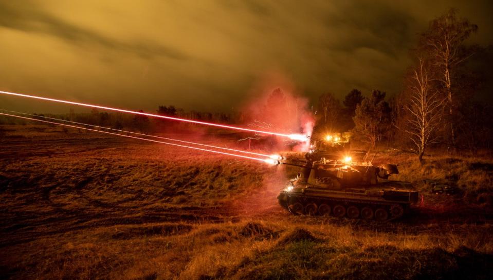 Romanian Gepards fire their guns during an exercise. <em>U.S. Army</em>