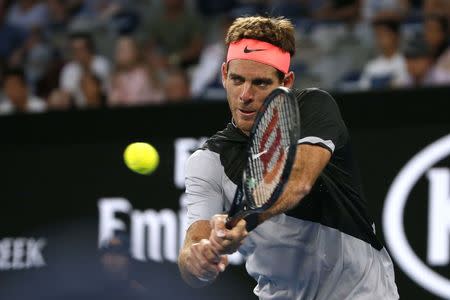 Tennis - Australian Open - Hisense Arena, Melbourne, Australia, January 20, 2018. Argentina's Juan Martin del Potro in action during his match against Czech Republic's Tomas Berdych. REUTERS/Toru Hanai