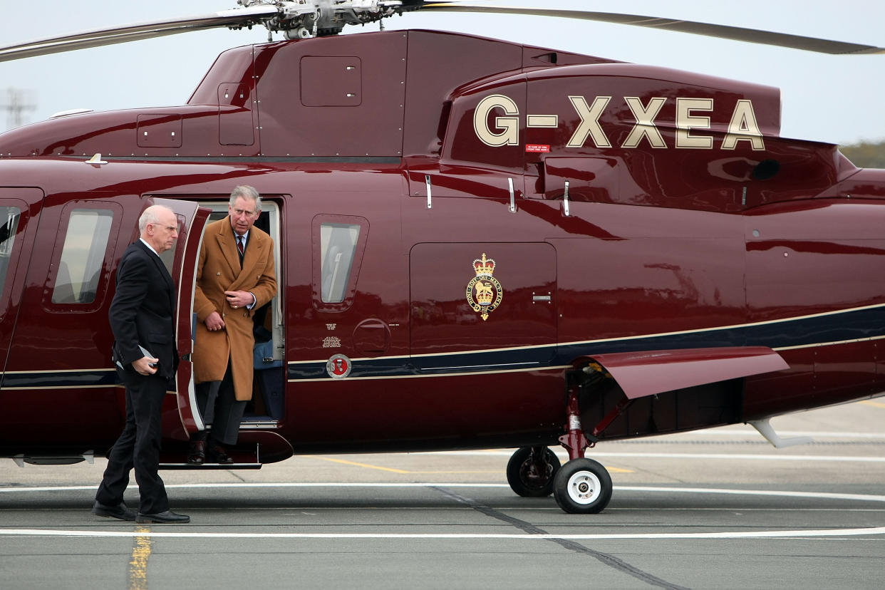 The Prince of Wales arrives at RAF Valley on the Queens Helicopter Flight during the Prince's visit to RAF Valley in Holyhead, Wales. 