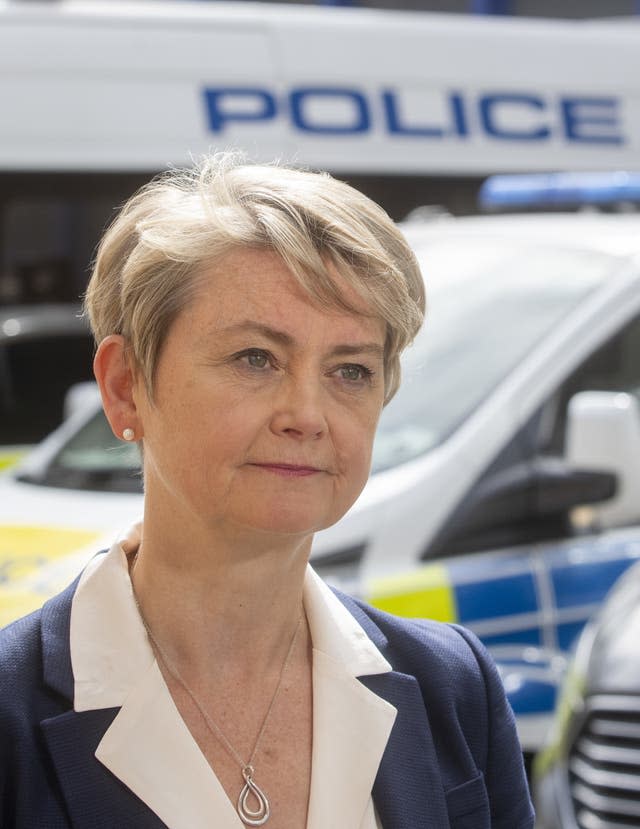 Home Secretary Yvette Cooper during a visit to a police station 