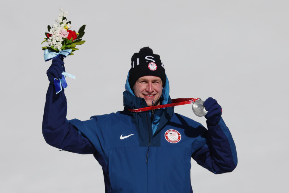 U.S. skier Ryan Cochran-Siegle poses with his silver medal in the super-G event at the National Alpine Ski Centre on February 08, 2022 in Yanqing, China. It was the only Alpine ski medal for the USA in the 2022 Olympics. (Tom Pennington/Getty Images)