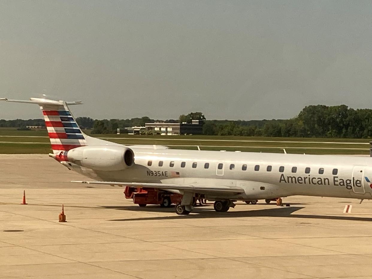 An American Eagle jet at Green Bay Austin Straubel International Airport on Sept. 7, 2022. American Eagle is a regional carrier for American Airlines.