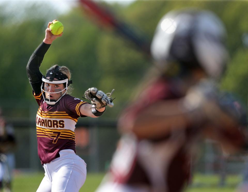 Walsh Jesuit pitcher Natalie Susa throws against the Boardman Spartans during the second inning of a Division I district championship softball game in Massillon last spring.