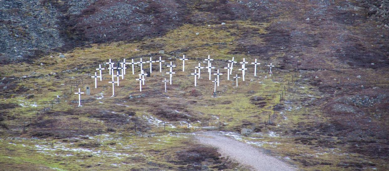 <span class="caption">Cementerio de Longbyearbyen (islas Svalbard, Noruega) donde yace un grupo de mineros víctimas de la epidemia de gripe de 1918.</span> <span class="attribution"><a class="link " href="https://www.shutterstock.com/es/image-photo/white-crosses-historic-graveyard-cemetery-built-1195191607" rel="nofollow noopener" target="_blank" data-ylk="slk:Shutterstock / bmszealand;elm:context_link;itc:0;sec:content-canvas">Shutterstock / bmszealand</a></span>