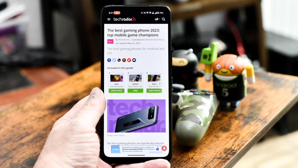 Asus ROG Phone 7 Ultimate showing TechRadar.com Best Gaming Phones page