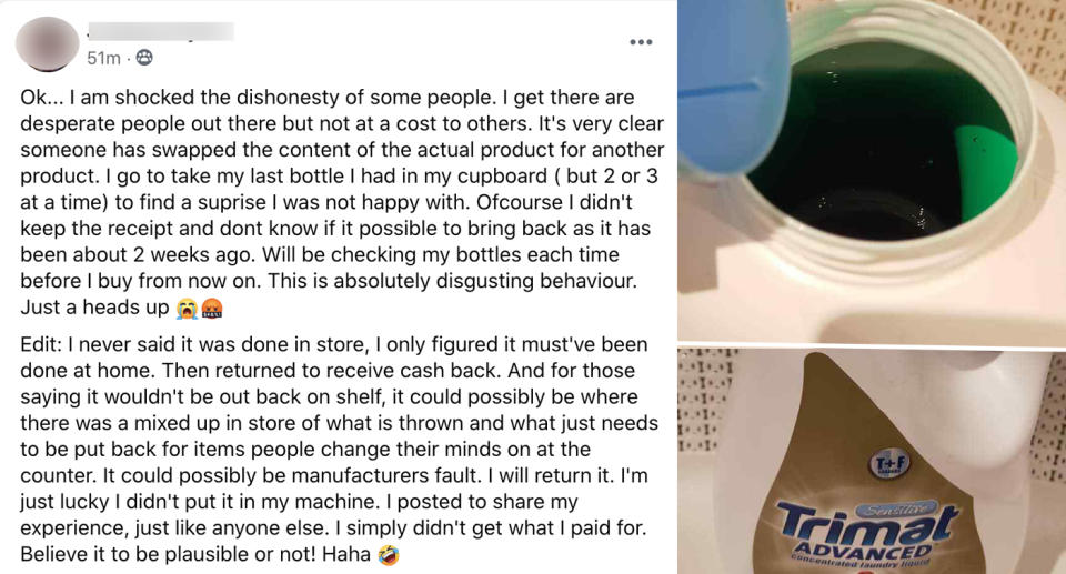 ALDI washing detergent complaint.