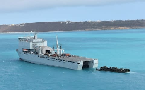 RFA launching an RLC Mexeflote off Sandy Bay Village beach, Anguilla - Credit: Royal Navy