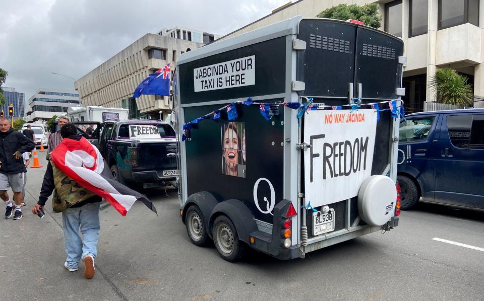 Ardern's zero-Covid policies weren't popular with everyone: anti-vaccine mandate protesters gather in Wellington in early 2022 - PRAVEEN MENON