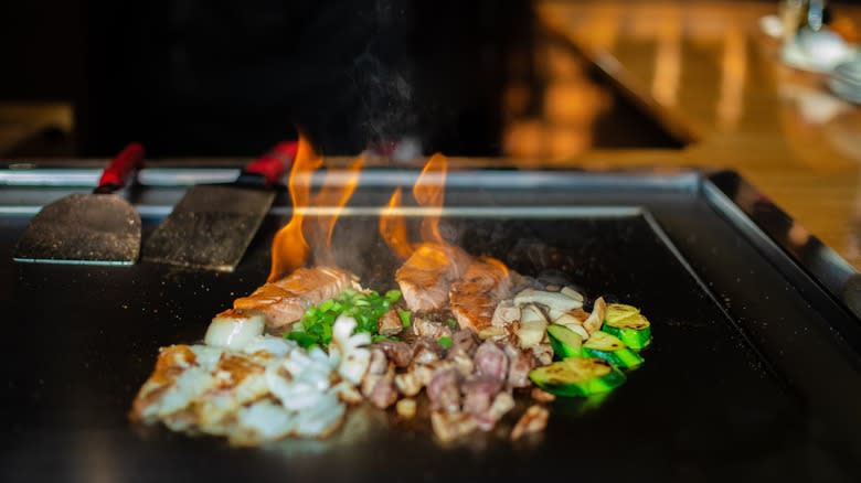 food on hibachi grill