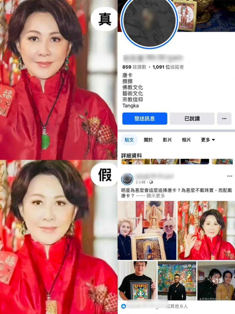 劉嘉玲照片遭詐騙集團偽造項鍊細節，於臉書販售詐騙得逞。（圖／警方提供）