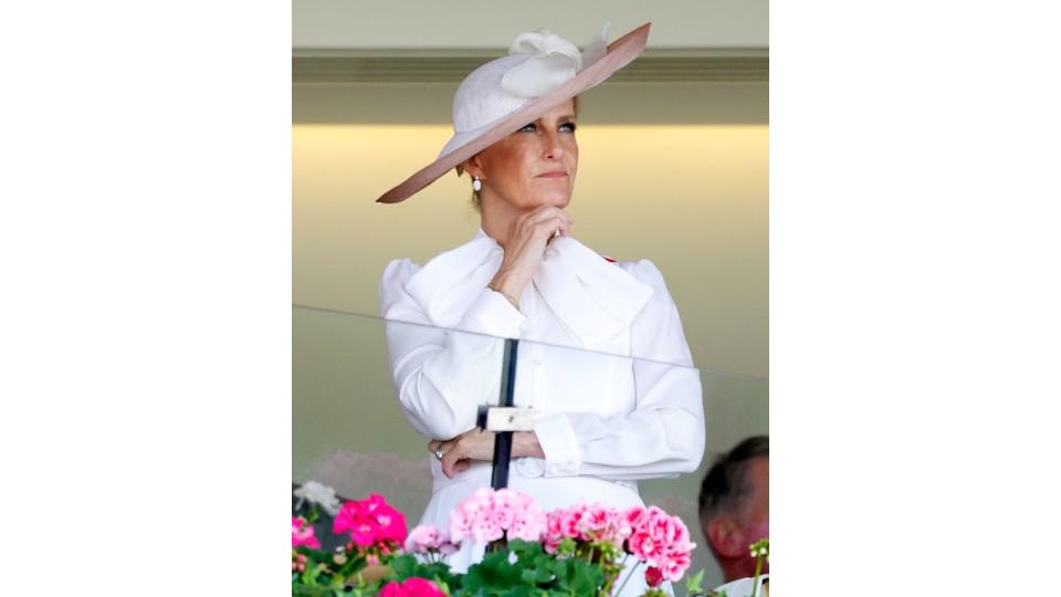  Sophie, Duchess of Edinburgh watches King Charles III's horse 'Circle of Fire' run in 'The Queen's Vase' on day 2 of Royal Ascot 2023 at Ascot Racecourse on June 21, 2023