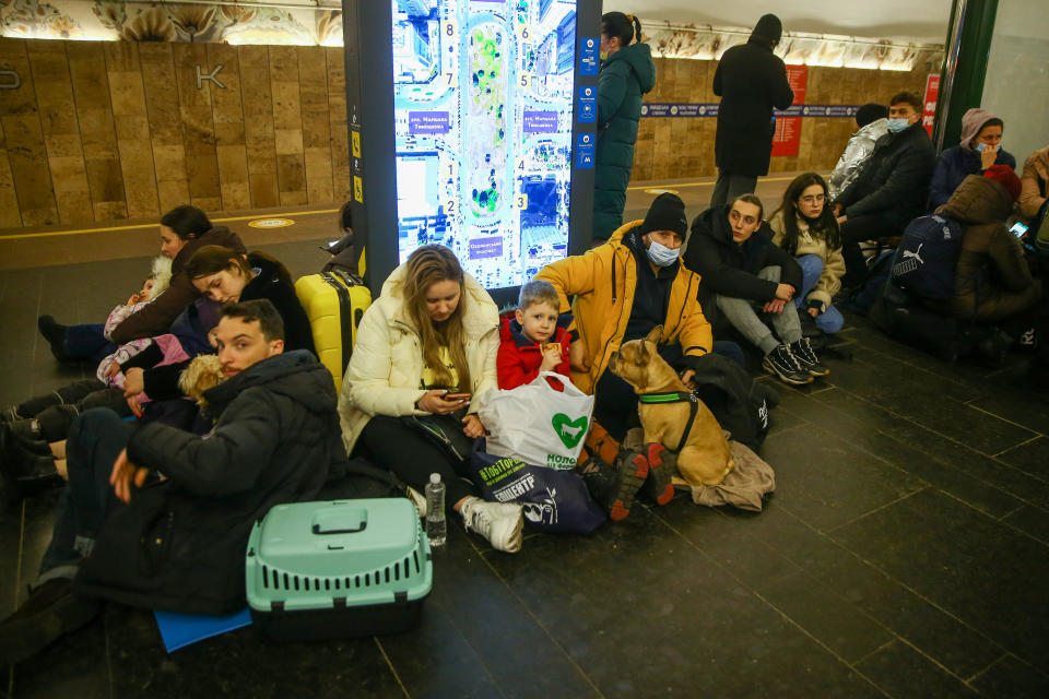 KYIV, UKRAINE - FEBRUARY 24: People take shelter in a metro station in Kyiv, Ukraine on February 24, 2022. Air raid sirens rang out in downtown Kyiv today as cities across Ukraine were hit with what Ukrainian officials said were Russian missile strikes and artillery. - Russian President announced a military operation in Ukraine on February 24, 2022, with explosions heard soon after across the country and its foreign minister warning a 