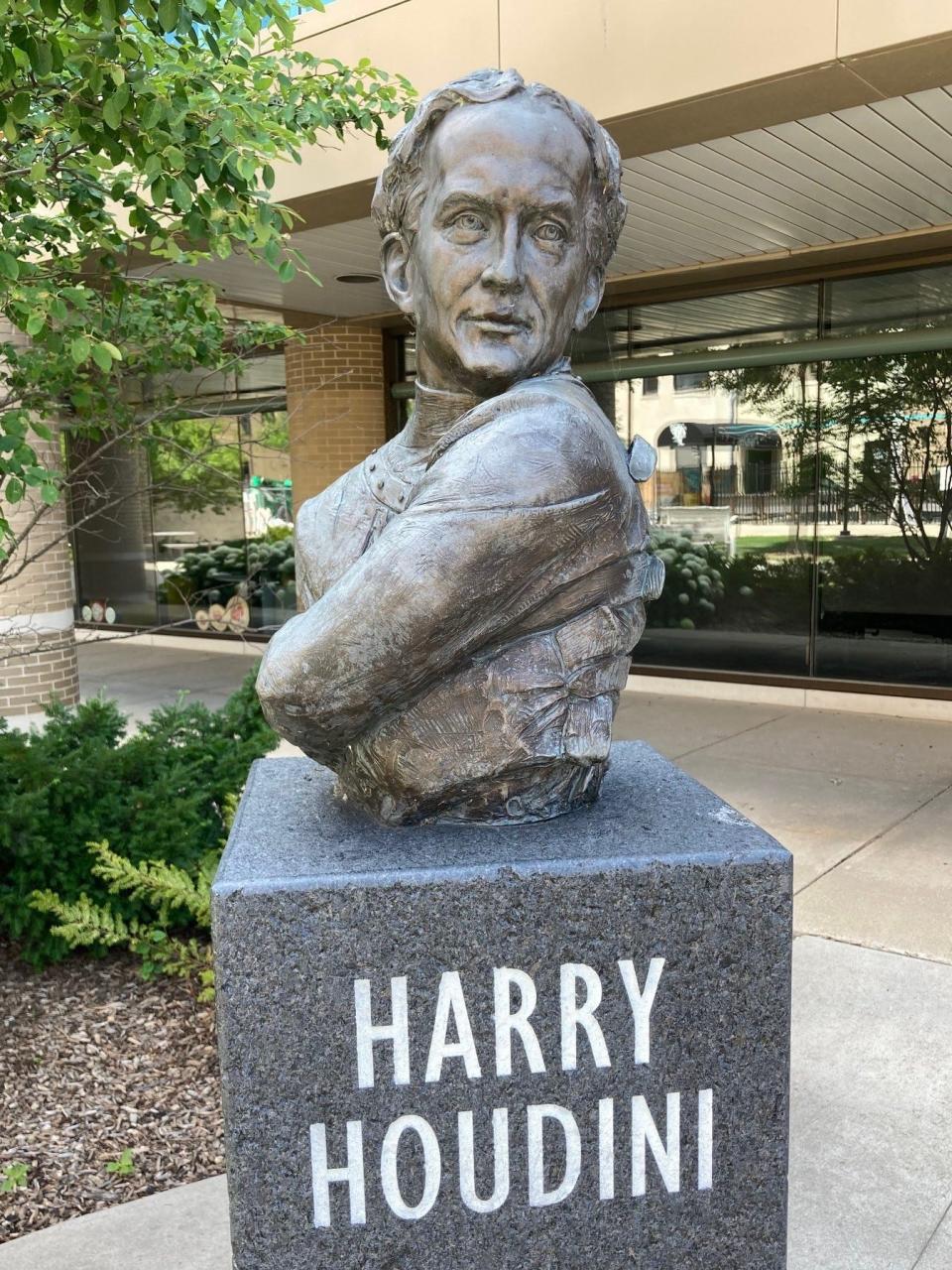 A bust of Harry Houdini stands at Houdini Plaza in downtown Appleton.