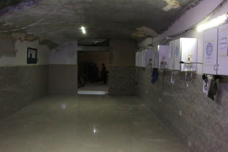 The interior of an underground hospital that was hit by an airstrike is pictured in the rebel held town of Kafr Zita, Hama countryside, Syria October 3, 2016. REUTERS/Ammar Abdullah