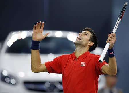 Tennis - Shanghai Masters tennis tournament - Shanghai, China - 14/10/16. Novak Djokovic of Serbia reacts during his match against Mischa Zverev of Germany. REUTERS/Aly Song