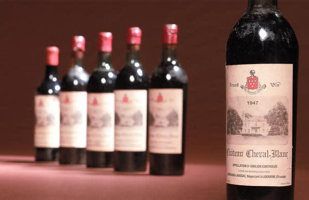 Botella de Bordeaux Cheval Blanc 1947. Foto de Getty.