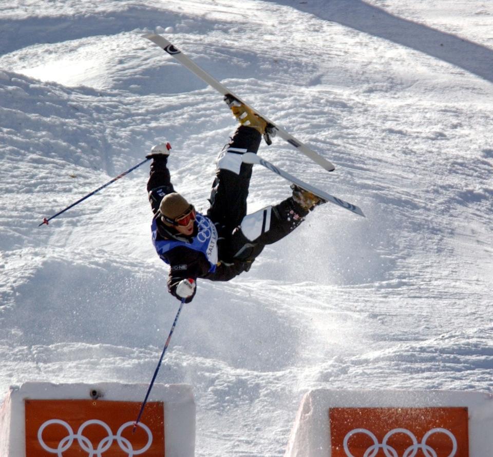 Japanese freestyle skier Yogo Tsukita lost control and crashed coming off his second jump on the moguls run at Deer Valley.