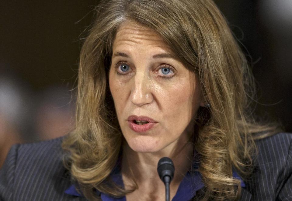 Sylvia Mathews Burwell, President Barack Obama’s nominee to become secretary of Health and Human Services, appears before the Senate Health, Education, Labor and Pensions Committee for her confirmation hearing, on Capitol Hill in Washington, Thursday, May 8, 2014. Burwell has found favor with both Republicans and Democrats in her current role as the head of the Office of Management and Budget and would replace Kathleen Sebelius who resigned last month after presiding over the Affordable Care Act and its problematic rollout. (AP Photo/J. Scott Applewhite)