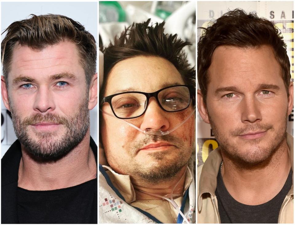 (Left to right) Chris Hemsworth, Jeremy Renner and Chris Pratt (Getty Images/Instagram)