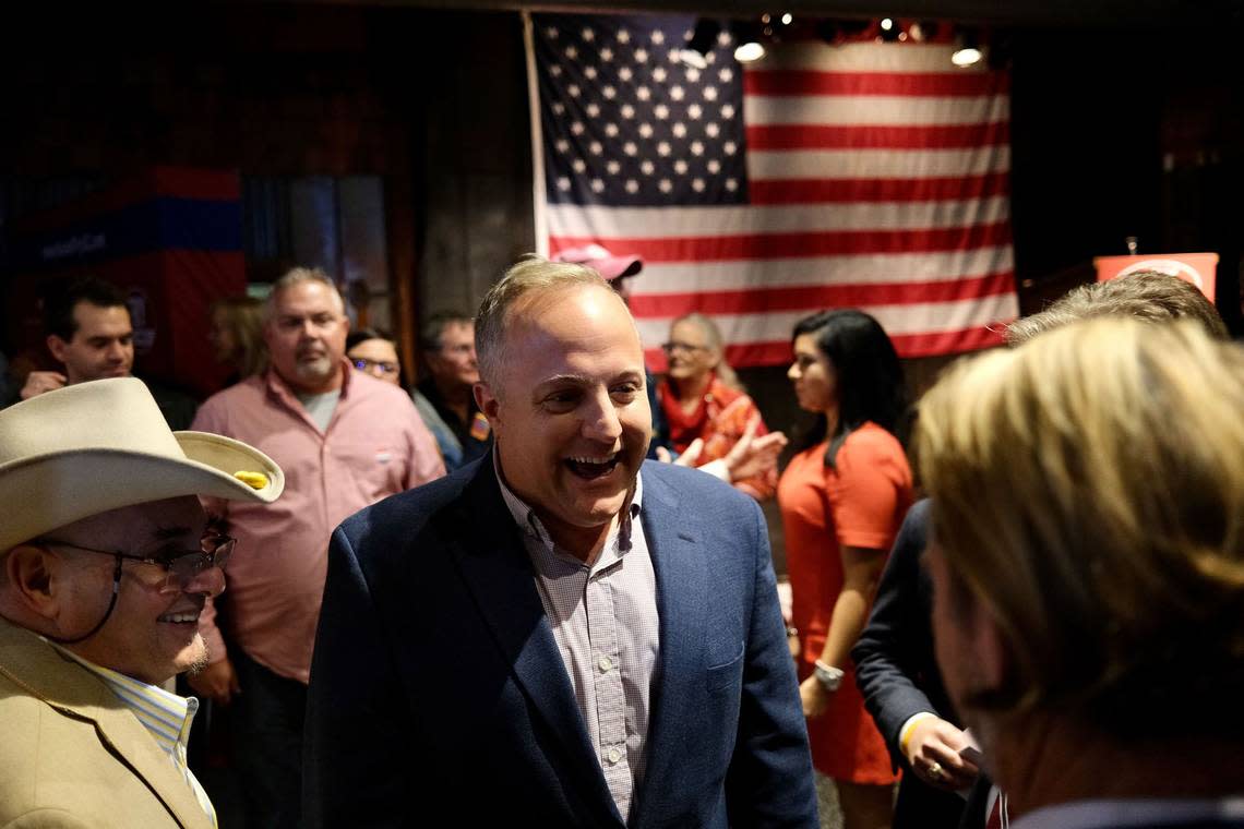 Russell Fry celebrates with supporters at The Boathouse in Myrtle Beach, S.C. on Nov. 8, 2022. Fry, a Republican, is poised to replace U.S. Rep. Tom Rice in South Carolina’s 7th congressional district.