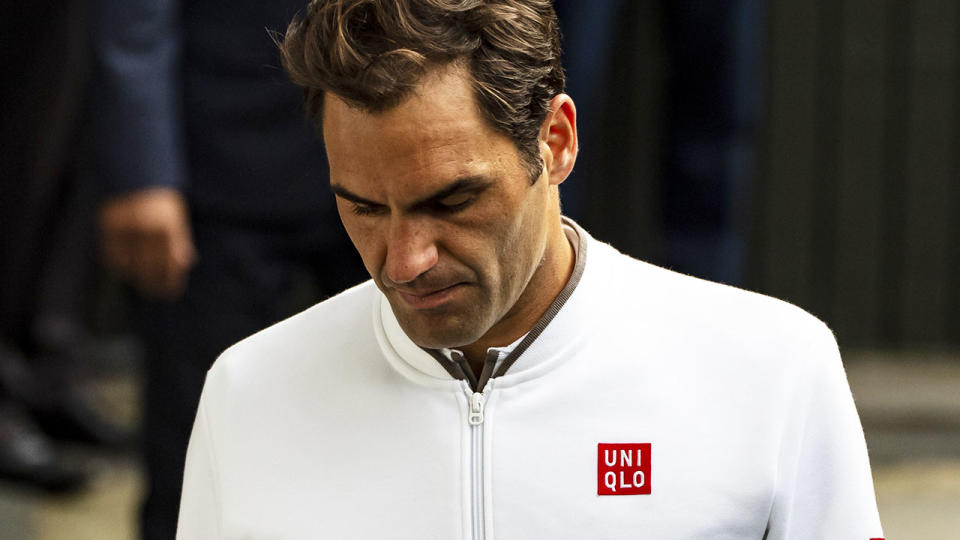 Roger Federer looked gutted after his loss in the Wimbledon final. (Photo by TPN/Getty Images)