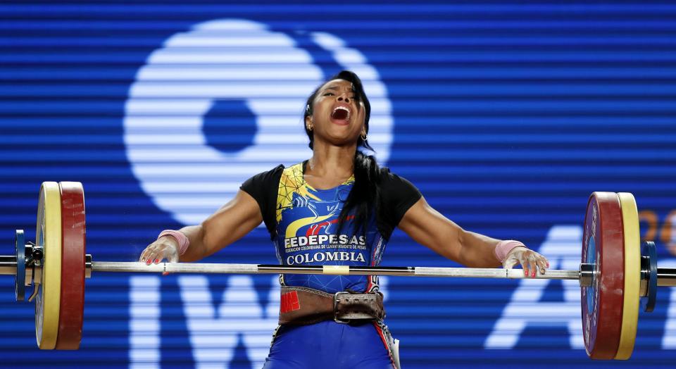 Leidy Yessenia Solís Arboleda de Colombia, oro en el mundial de halterofilia en Estados Unidos. EFE/EPA/PAUL BUCK