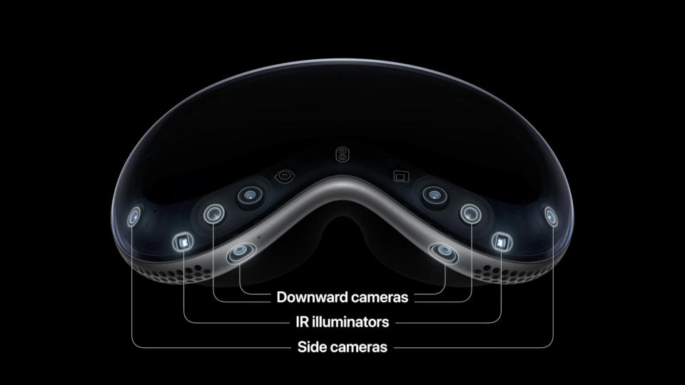 The Apple Vision Pro headset on a black background