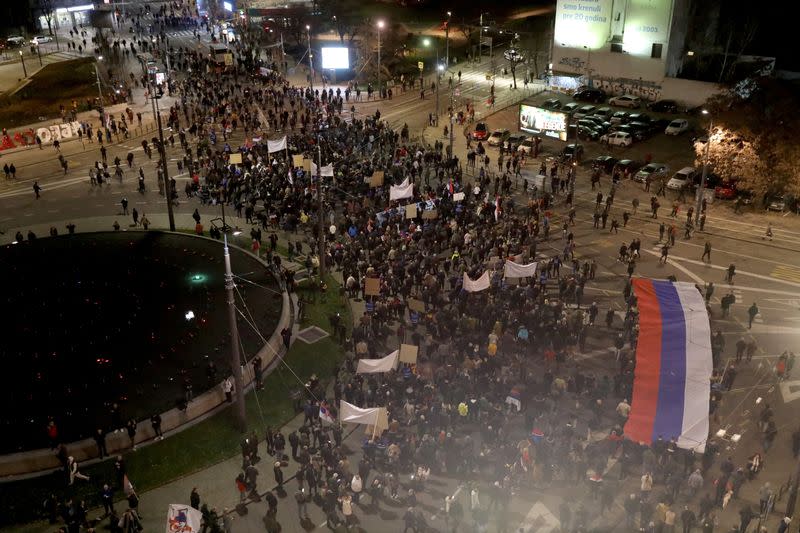 Protest against Western-backed deal on normalizing ties between Kosovo and Serbia in Belgrade